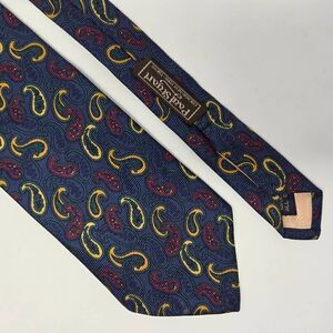 PAUL STUART VINTAGE USA SILK TIE BLUE BURGUNDY PAISLEY SATIN TEXTURE 3.75" X 56"